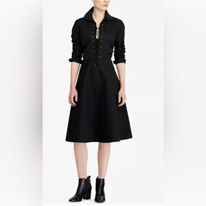 Polo Ralph Lauren Lace-Up Cotton Poplin Dress Black